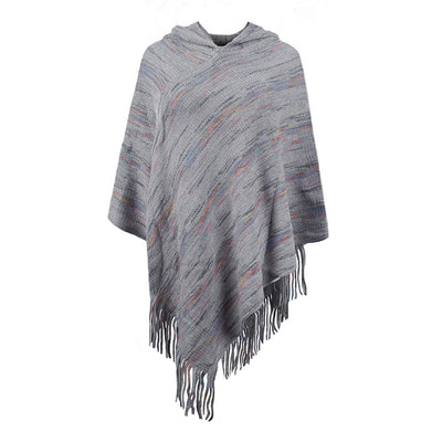 Capa Rayas con Capucha y Borlas para Mujer - Image 7