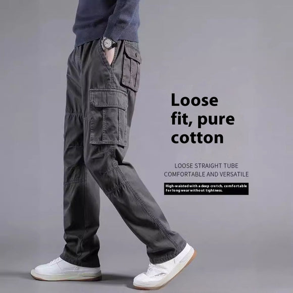 Pantalones Cargo Talla Grande 100% Algodón con Múltiples Bolsillos