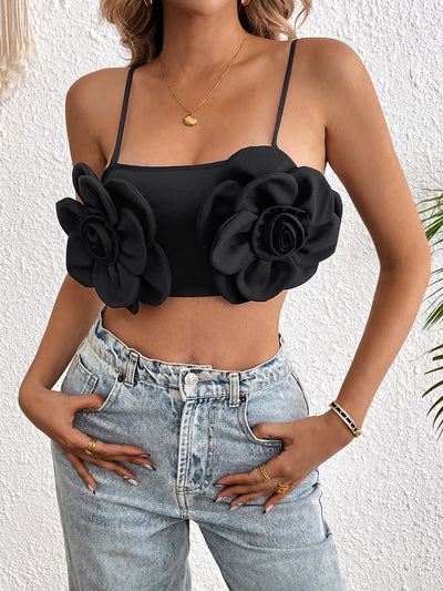 Camisola Negra Elástica con Detalle Floral Sexy - Image 7
