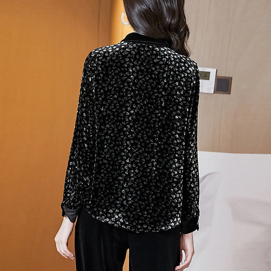Blusa Larga de Terciopelo Dorado Estilo Francés para Mujer - Image 6