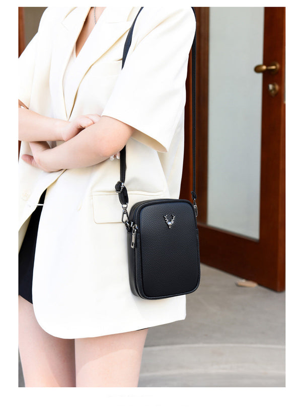 Bolso Bandolera de Cuero Multicapa para Celular y Documentos