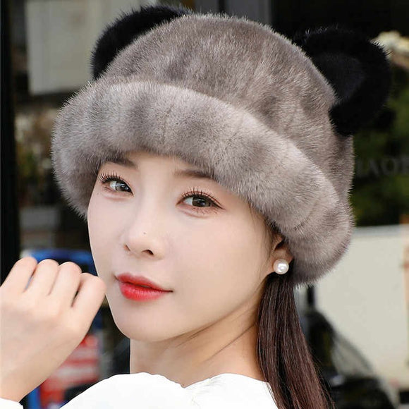 Gorro de Visón Invierno Estilo Coreano para Mujer