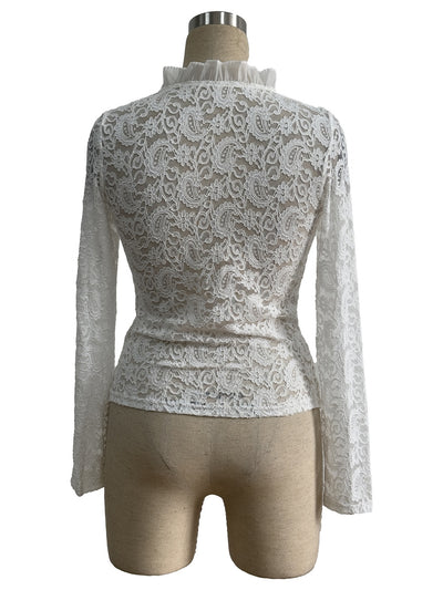 Blusa Elegante de Encaje Paisley con Volantes de Diseño Europeo - Image 20
