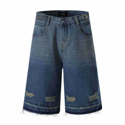 Shorts Vaquero Recto Desgastado con Roturas Retro para Hombre - Image 7