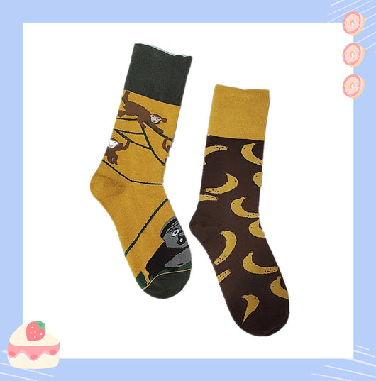 Calcetines Largos de Algodón con Diseño Asimétrico Cartoon