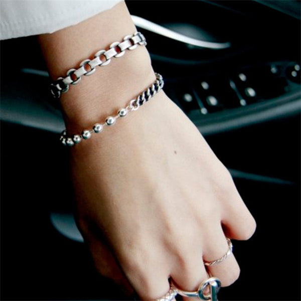Pulsera de Plata Esterlina con Cadena de Bolitas Efecto Desgastado
