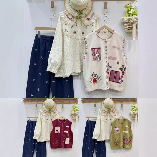 Chaleco Cardigan Mori Girl Bordado Estilo Retro Literario - Image 3