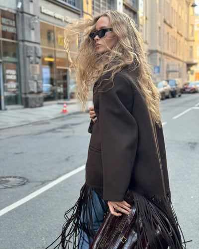 Abrigo de Lana con Flecos para Mujer - Estilo Urbano - Image 31