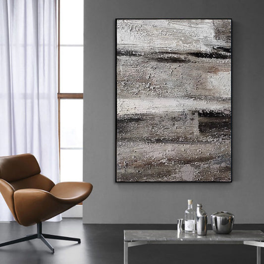 Cuadro Abstracto Minimalista en Gris - Pintura al Óleo Texturizada sin Marco