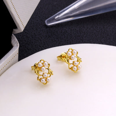 Aretes de Perla y Flor de Hoja para Mujer - Image 2