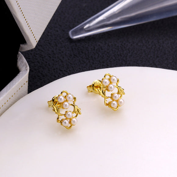 Aretes de Perla y Flor de Hoja para Mujer