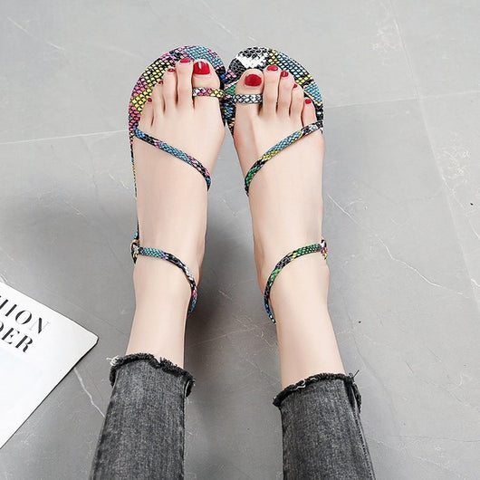 Sandalias Planas Serpiente Multicolor - Diseño Moderno Slip-On Talla Grande
