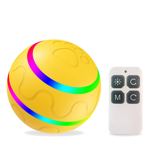Orange pet wicked ball toy with colorful LED lights and a yellow paw-shaped remote control. - Image 8