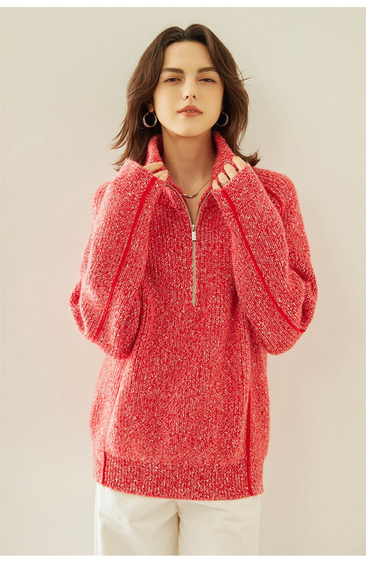 Suéter de Cashmira con Cuello Mao Grueso de Cinco Capas para Mujer - Abrigo Base Holgado Otoño Invierno - Image 28