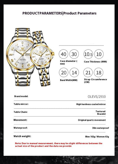 Reloj de Pareja Cuarzo Casual Resistente al Agua - Image 14