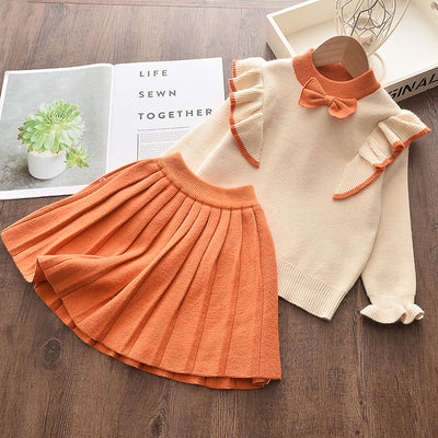 Conjunto de Primavera para Niñas: Suéter Manga Larga, Blusa y Falda con Moño - Image 18