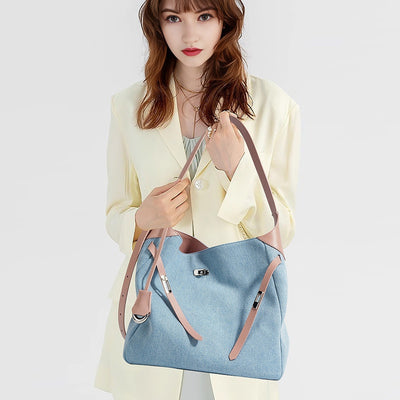 Bolso Tote de Cuero Premium con Detalles Denim - Gran Capacidad - Image 3