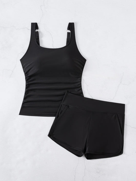 Bikini Deportivo Cintura Alta Dos Piezas Cuello U Liso - Image 10