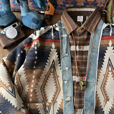 Abrigo de Lana Vintage con Patchwork de Denim para Hombre - Image 5