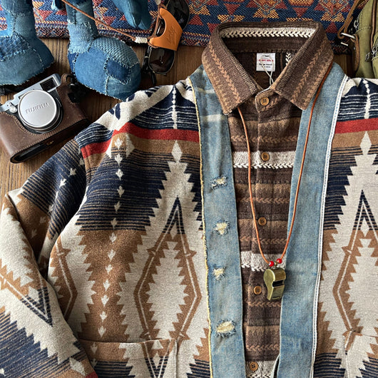 Abrigo de Lana Vintage con Patchwork de Denim para Hombre - Image 5