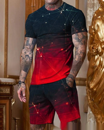 Traje Casual Hombre Manga Corta Cuello Redondo Degradado Multicolor - Image 23