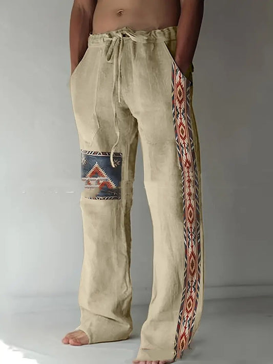 Pantalones Étnicos Rectos con Cordón para Hombre - Image 2