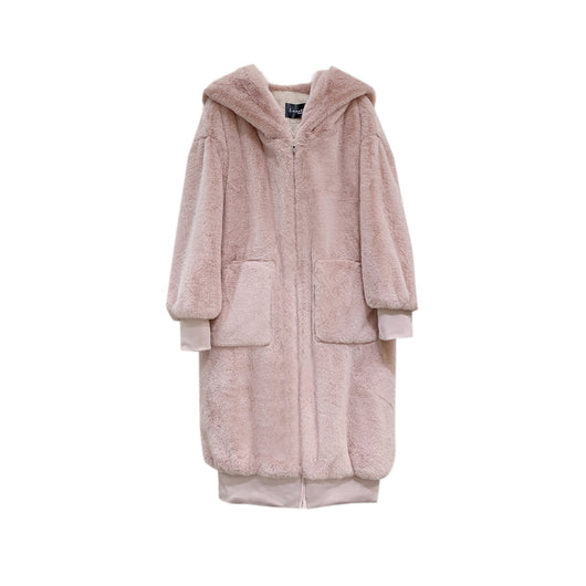 Abrigo de Piel de Conejo Grueso y Largo con Capucha para Mujer - Image 11