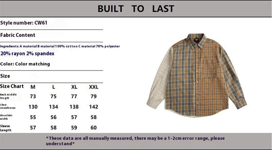 Camisa de Manga Larga Estilo Retro Americano con Costuras Irregulares y Cuadros Contrastados - Image 7
