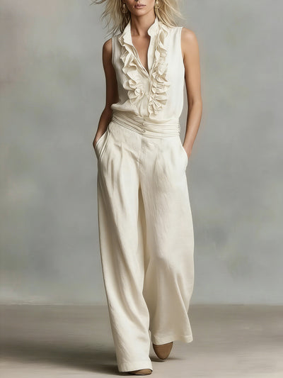 Conjunto Elegante de Lino: Blusa sin Mangas y Pantalón de Pierna Ancha - Image 16