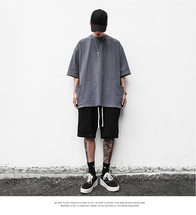 Camiseta Casual Americana de Manga Corta con Bolsillo y Orilla Deshilachada para Hombre - Image 26