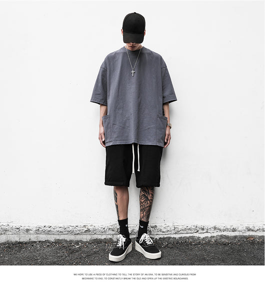 Camiseta Casual Americana de Manga Corta con Bolsillo y Orilla Deshilachada para Hombre - Image 26