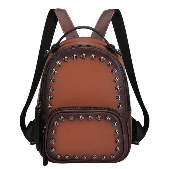 Mochila Casual de Cuero Genuino con Remaches para Mujer
