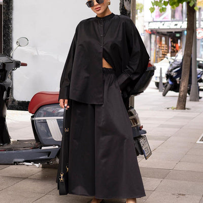 Conjunto de Dos Piezas: Camisa Suelta con Cuello Mao y Pantalón Ancho - Image 3
