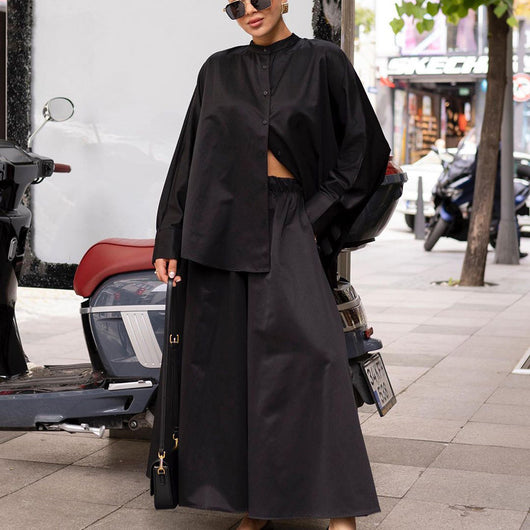 Conjunto de Dos Piezas: Camisa Suelta con Cuello Mao y Pantalón Ancho - Image 3