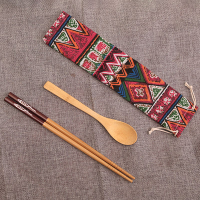Set de Cubiertos Portátiles de Madera con Palillos y Cuchara - Image 4