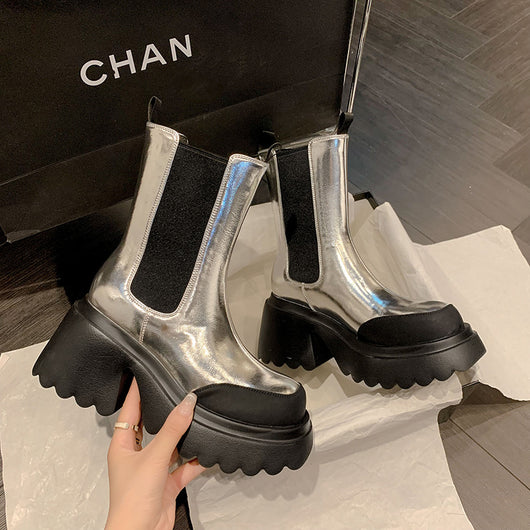 Botas Martin de Cuero Impermeable con Plataforma y Tacón Grueso para Otoño e Invierno - Image 5