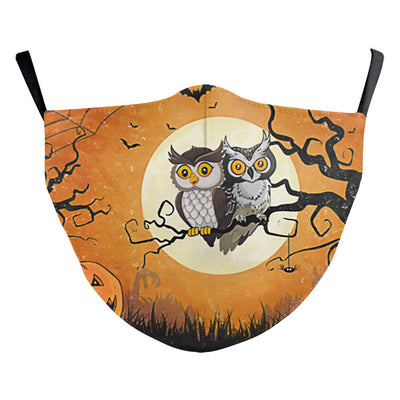 Blue face mask with a printed design of a face featuring red lips and a dark blue nose, with black ear loops. - Image 20
