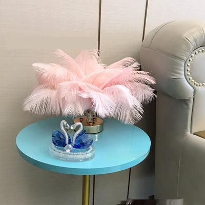 Lámpara de Mesa Táctil con Plumas Naturales - Iluminación Decorativa Premium