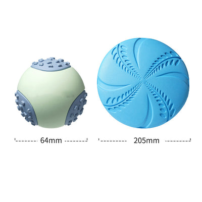 Mint green and blue rubber dog toy ball with textured nubs, measuring 64mm, for vocal and bite-resistant play. - Image 16
