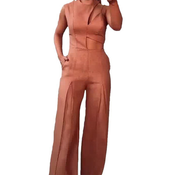 Jumpsuit Elegante de Cintura Alta con Cuello Redondo y Detalles Calados - Image 5