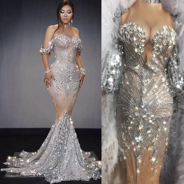 Vestido Brillante sin Mangas con Flecos Largos para Fiesta Nocturna