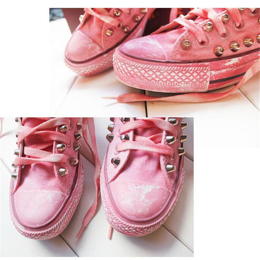 Zapatillas Altas Estilo Coreano con Remaches y Efecto Desgastado para Chicas - Image 9