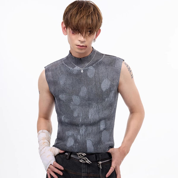 Chaleco de Lana Gris Hombre con Cuello Alto Elástico sin Mangas
