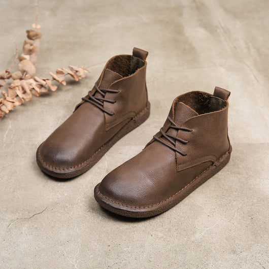 Botas de Cuero Retro Artesanales con Suela Plana y Cordones - Image 10