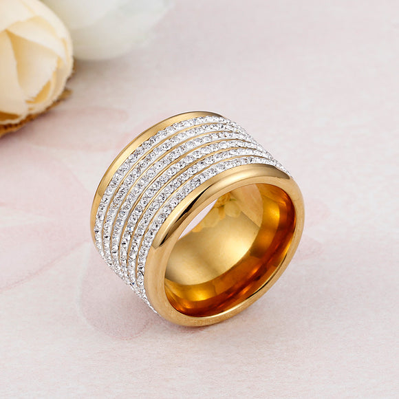 Anillo de Circones Brillantes con Cuatro Filas - Diseño Exagerado Europeo y Americano