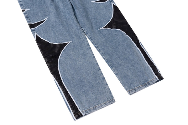 Pantalones Casuales Patchwork de Cuero con Contraste de Colores