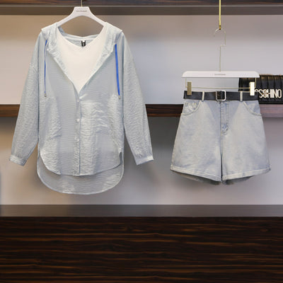 Conjunto Retro de Shorts Denim y Blusa Protectora Anti-UV - Image 2