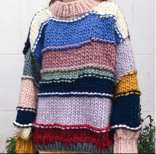 Cardigan Tejido a Mano con Rayas Arcoíris y Contraste de Colores - Image 6