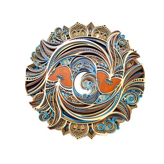 Arte Decorativo Pared Peces Dobles Tallado Madera Redondo Retro - Image 5