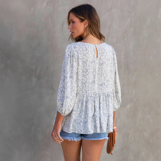 Blusa Floral Estampada con Mangas Linterna - Suelta y Cómoda para Mujer - Image 4